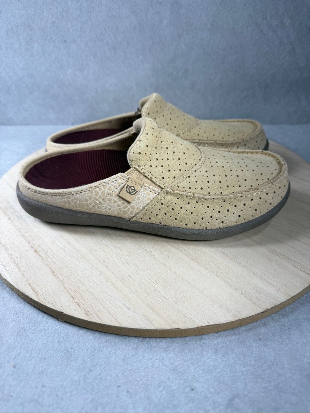 Spenco Women's Siesta Slide Mosaic MulesTan Suede Orthotic Comfort Shoes Sz 7.5B